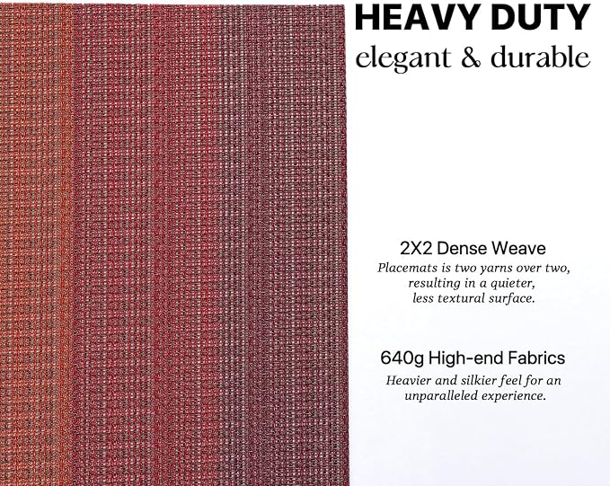 LEXMORE PlaceMats Set of 12 Vinyl/Plastic Woven Place Mats for Kitchen Table Indoor/Outdoor Washable PlaceMat Wipeable Dining Table Mats(Pomegranate Parade)