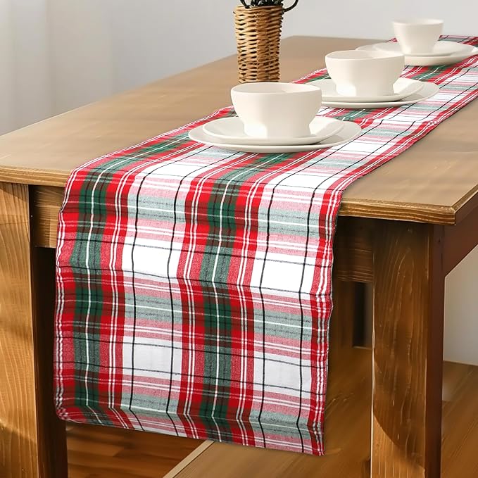 Urban Villa Christmas Table Runner Christ Check Table Runner 14”x72” 100% Cotton Over Sized Runner Heavier Quality Table Runner for Christmas Celebrations Dining Wedding Dinner Parties Everyday Use