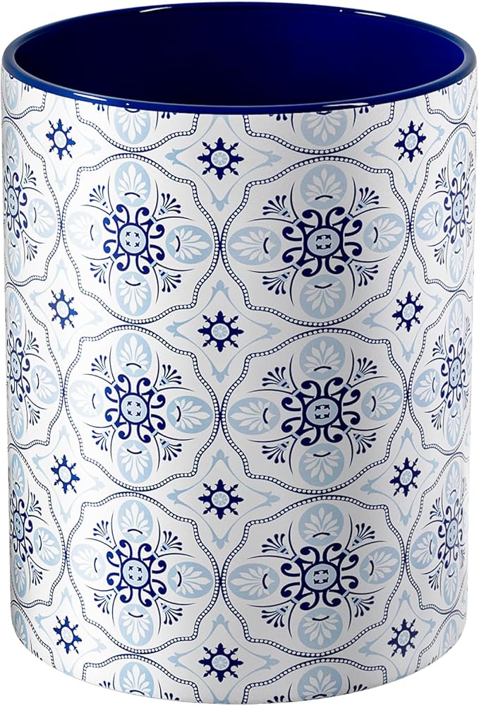 Ceramic Kitchen Utensil Holder for Countertop, Embossed Pattern Crock with Kiln-Fired Finish, Counter Organizer for Cooking Tools , ,Navy Blue