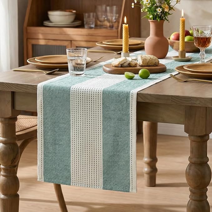 Artoid Mode Forest Green Farmhouse Rustic Table Runner, Seasonal Macrame Fabric Kitchen Dining Holiday Wedding Table Decor for Home Party 13x108 Inch