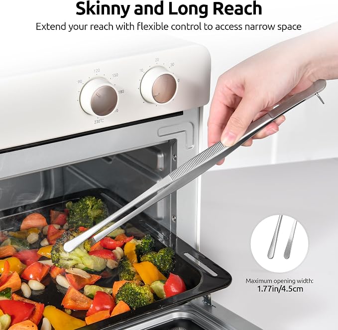 U-Taste 12in Long Kitchen Cooking Tweezer: 18/8 Stainless Steel Food-Grade Metal Food Tong, Flexible Pinching, Seamless-Welding, Sturdy and Non-Slip for Serving, Grilling, Frying, Baking (Round Tip)
