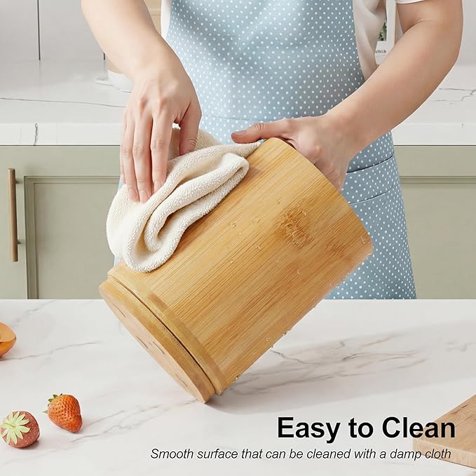 ZUJJAFY Bamboo Utensil Holder, 360° Rotating Kitchen Utensil Holder for Counter, 7.2" Large Cooking Utensil Crock for Countertop, Utensils Organizer for Cooking Spatula Storage