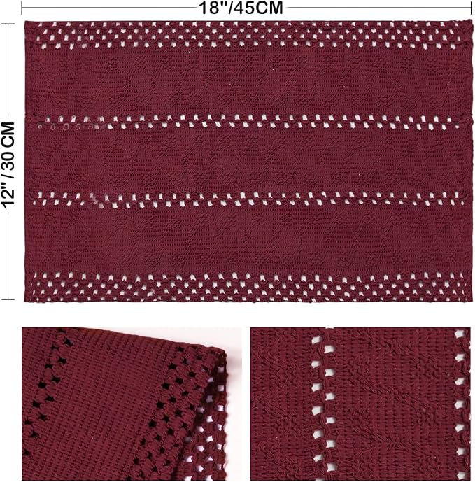 Artoid Mode Red Farmhouse Woven Rustic Hollow Placemats Set of 4,12x18 Inch Seasonal Holiday Table Mats Party Kitchen Dining Decoration