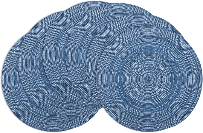 Winknowl Round Braided Placemats Set of 6 Washable Woven Heat Resistant Table Mats for Kitchen Dining Tables 15 inch Round Place Mats (Seascape Blue,6)