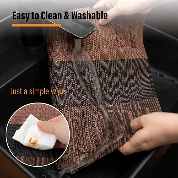 Winknowl Placemats Set of 8, Heat Resistant Non-Slip Vinyl Woven Table Mats for Dining Table, Washable Durable Elegant Place Mats for Kitchen Indoor/Outdoor Use (Coffee)