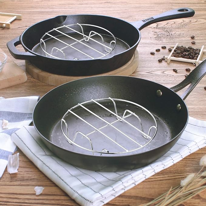 2 Pieces Small Roasting Rack Set, 9.8 x 6.7 Inch Oval Cooling Rack, 6 Inch Round Baking Rack Multifunctional 304 Stainless Steel Steamer Rack for Steaming Oven Air Fryer Pressure Cooker Dishwasher