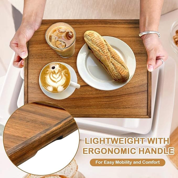 PANDAWOOD Acacia Wood Bed Tray Table - Large Folding Breakfast in Bed Tray with Legs - Laptop Lap Desk for Eating on Couch - TV Dinner Tray with Handles (Wood)