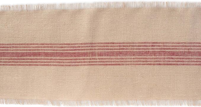 DII Jute Burlap Collection Kitchen Tabletop, Table Runner, 14x108, Middle Stripe Barn Red