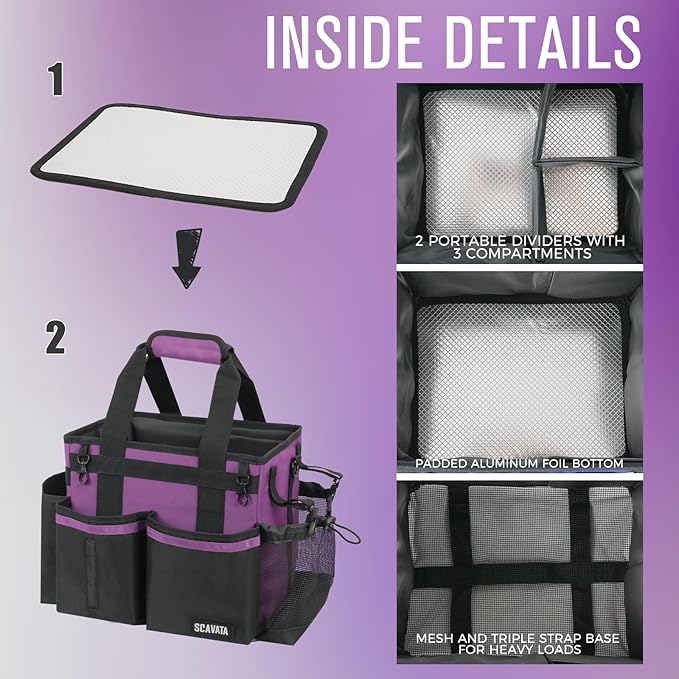 SCAVATA Compact Wearable Cleaning Caddy, Small Cleaning Caddy Supplies Organizer with Handle & Shoulder Straps for Housekeepers, Under Sink & Car Cleaning Tool Organizers Bag (RoyalPurple)