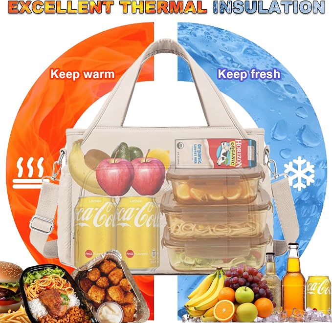 Artelaris Lunch Bag for Women,Insulated Lunch Bag for Work, Large Leakproof Cooler Purse with Side Pockets & Removable Shoulder Strap Women's for Beach Cute Lunch Bags