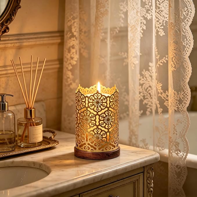 Hosley Metal Diamond Cut Design Candle Holder 7.5 Inch High, Gold Perfect for Home Decor, Lighting, Wedding, Parties, Gifting