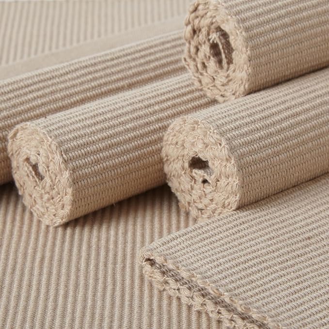 Encasa XO Dining Placemat Set of 6 | Solid Beige Color | Fine Ribbed Cotton Table mat | Size 19x13 in | Machine Washable