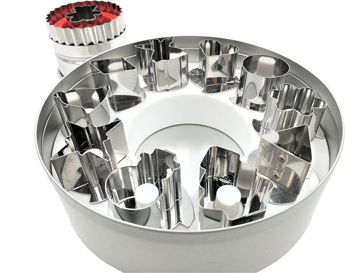11 Piece Round Linzer Cookie Cutter Set – High Grade 430 Stainless Steel - with Storage Tin