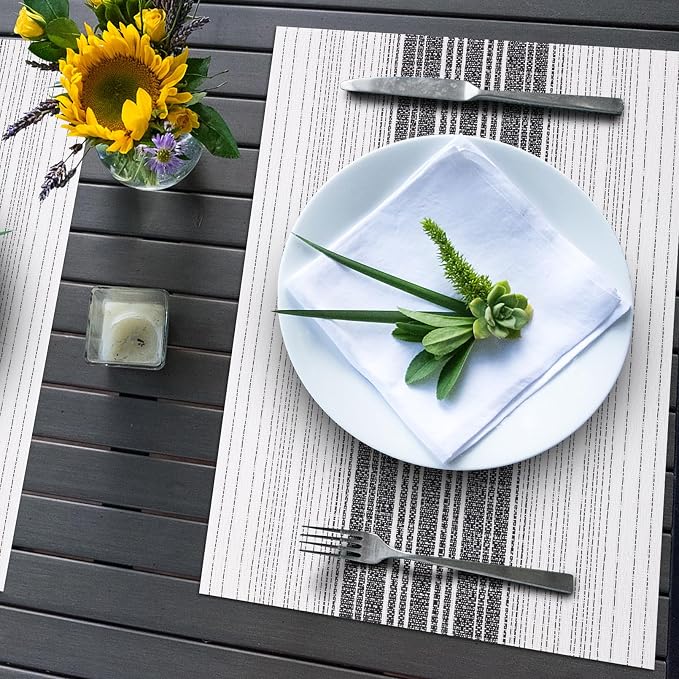 Winknowl Placemats, Set of 6 Heat Resistant Stain Resistant Woven Vinyl Insulation Place mats, Durable Washable Elegant Table Mats for Dining (White)
