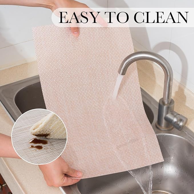 BACKTOEDEN Placemats Set of 8 Heat Resistant Washable Wipeable Placemat Woven Non-Slip Foldable Vinyl/Plastic Place Mats Indoor/Outdoor Mat Kitchen Dining Table Pad, Bright Silk Pink