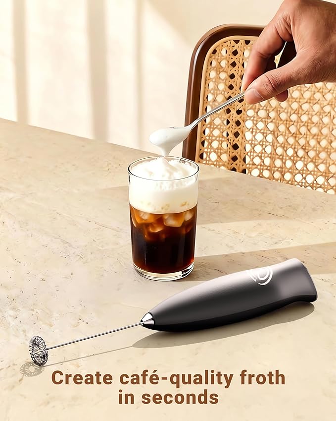 Milk Frother Handheld Frother Wand Drink Mixer Handheld Coffee Stirrers Electric Frother for Coffee Mixer Wand with 2 Whisk frother for protein powder coffee frother handheld -Black