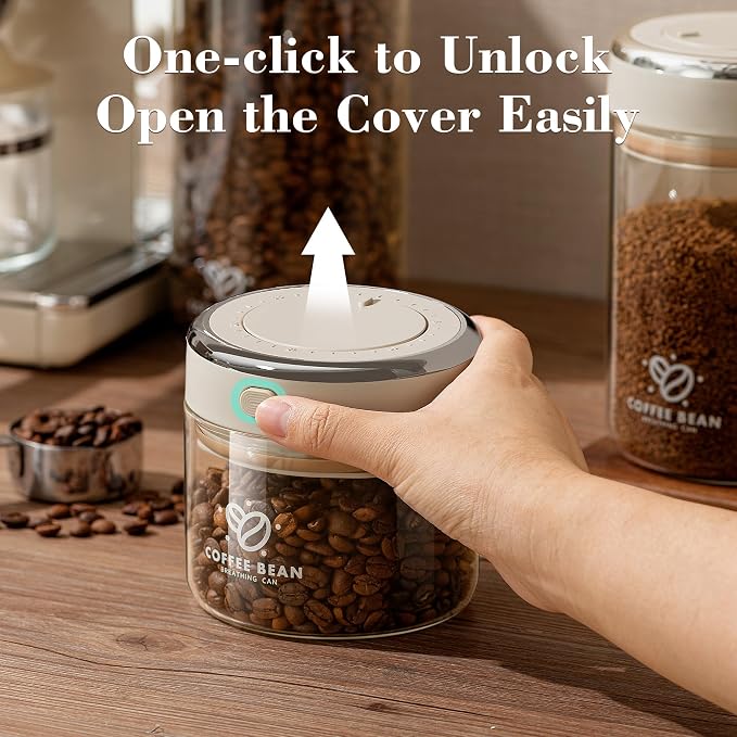 Coffee Bean Storage Container with One-way Valve Airtight Lid Date Tracker for Coffee and More Food Fresh and Storage, Clear Borosilicate Glass Coffee Canister(1.2 Qt - 13.1 OZ)