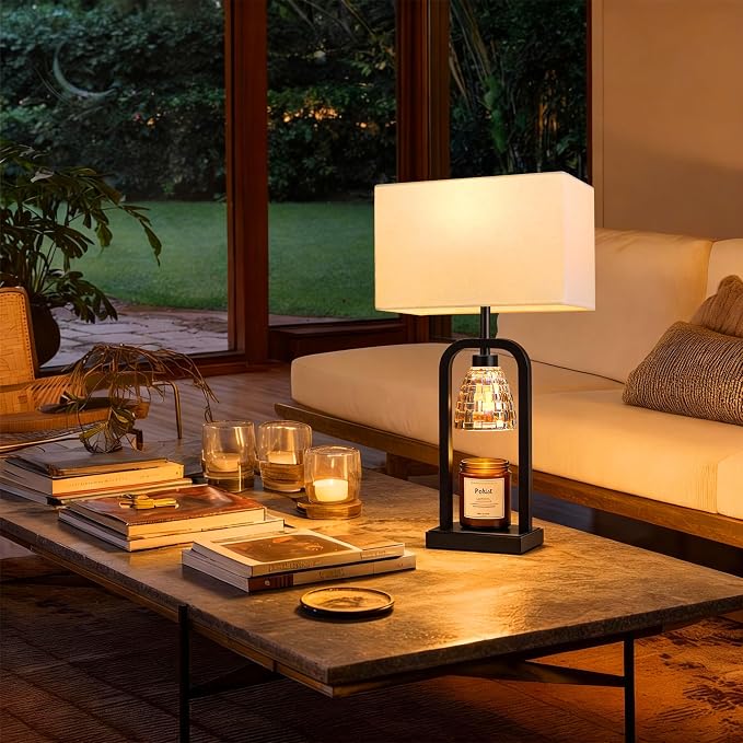 PoKat Electric Candle Warmer Lamps Gold, Lamp Candle Warmers with Timer Dimmer, Wax Light Warming Table Lamps Set of 2 for Jar Candles, Modern Bedside Lamp for Home Decor Living Room, Bulb Included