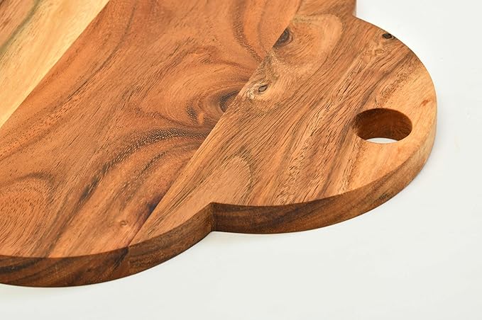 Treen Art Wooden Christmas Cutting Board for Kitchen Decor, 11"L x 11"W Four Round Leaf Acacia Wood Chopping Board with Hanging Hole, Serving Charcuterie Platter