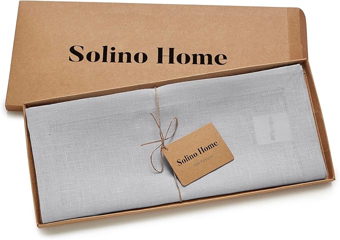 Solino Home Linen Soft Grey Table Runner 108 Inches Long - 100% Pure Linen 14 x 108 Inch Table Runner for Spring, Summer - Fete