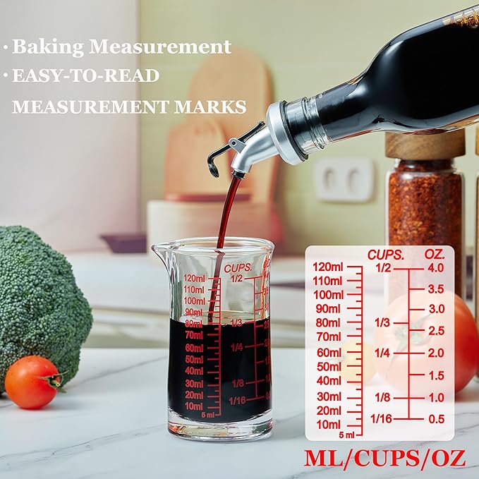 Ackers 4oz Glass Measuring Cup – Shot Glass with Ounce,Ml,Cups Markings for Kitchen & Bar(Pack of 2)
