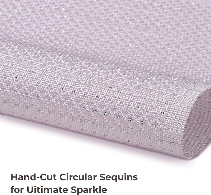 Leetaltree Sparkling Pale Lavender Sequin Woven Vinyl Placemats, Set of 12 - Waterproof & Washable Dining Table Mats for Wedding, Anniversary, Daily Use, Hand-Cut