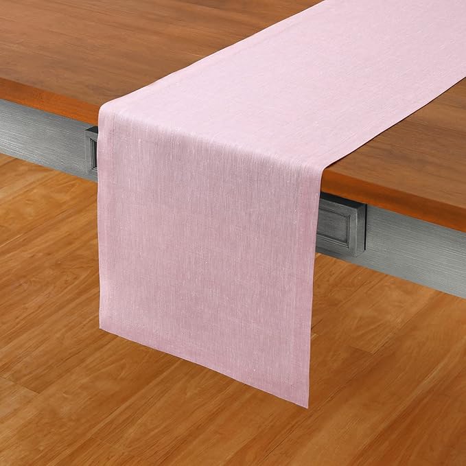 Solino Home Linen Table Runner 156 Inches Long - Athena, 100% Pure Linen Bubblegum Pink Table Runner 14 x 156 Inch for Dining, Spring, Summer