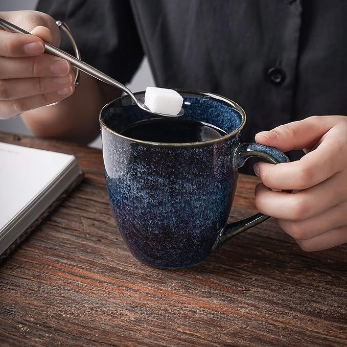vicrays Coffee Mug Set, 12 Ounce, Set of 4, Ceramic Mug for Men, Women, Unique Glazed Mugs with Handle for Coffee, Tea, Milk, Cocoa, Cereal(blue)