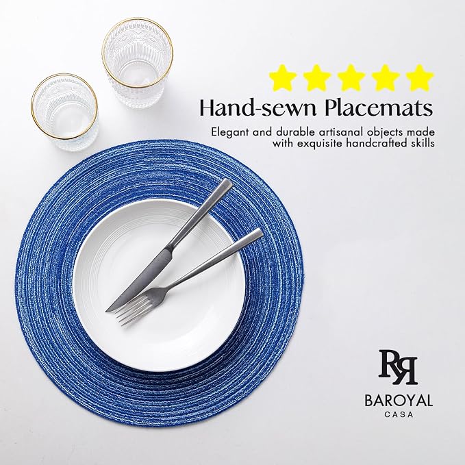 Round Placemats Set of 8 Woven Placemats Washable Braided Table Mats for Dining Table Heat Resistant Non-Slip Circle Place Mats(Royal Blue)
