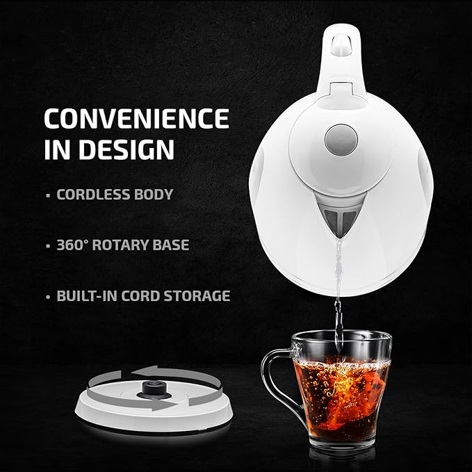 OVENTE Electric Kettle,1.7L Fast Boiling Water Heater for Coffee or Tea,BPA Free with Water Level Gauge,Auto Shut-Off,Boil-Dry Protection,Indicator Light and Removable Filter,White KP72W,(Pack of 12)