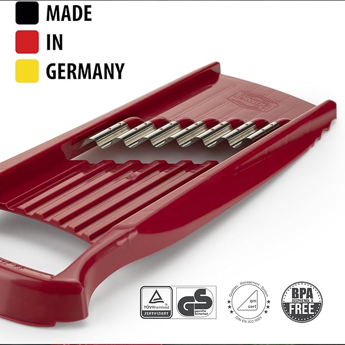 Börner by Reston Lloyd Wave-Waffle XXL Power Line • Crinkle Cut/Spirelli Vegetable Slicer • Slicer for Wave Waffle Cut Vegetables • Wavy French Fries • Made in Germany, Red