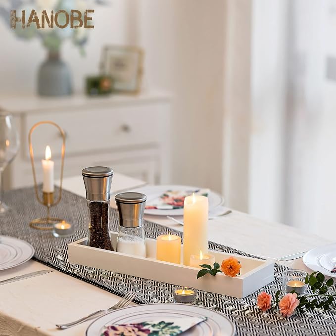 Hanobe Rectangular Long Narrow Tray: White Decorative Rectangular Candle Holder Centerpiece Tray Decor Serving Tray No Handle for Dining Table Coffee Bar Living Room Home Decor