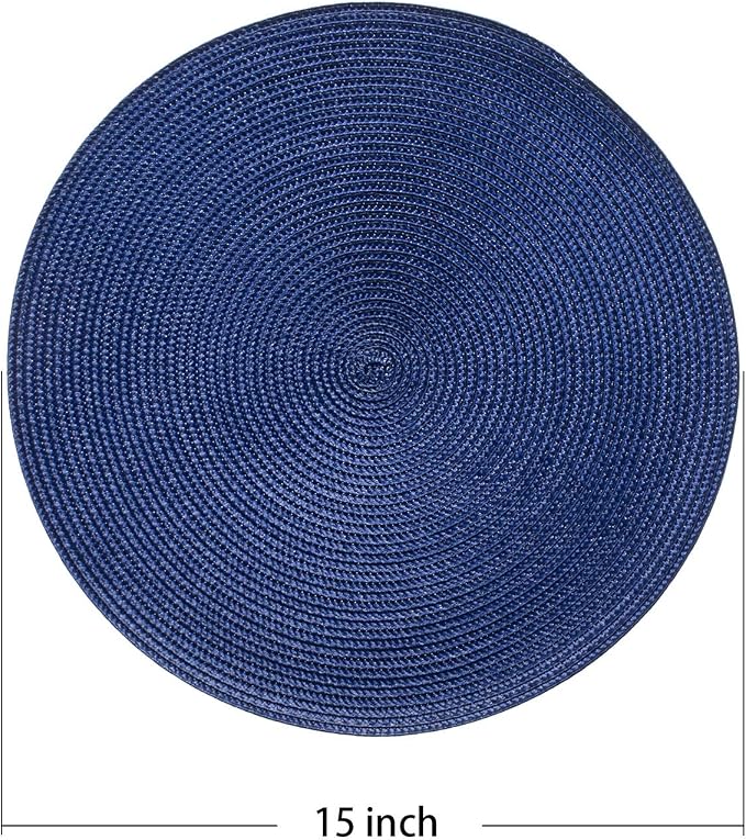 AHHFSMEI Round Placemats Set of 6 Heat Resistant Washable Non-Slip Woven Braided Table Mats for Dining Table Kitchen & Home Decor (Navy Blue)