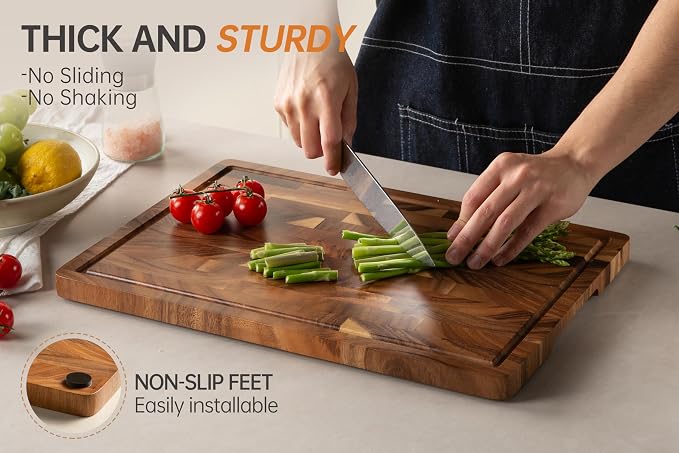 Walnut Wood Cutting Board, End Grain Wooden Cutting Boards for Kitchen, Chopping Block with Deep Juice Groove & Handles, Gift Box, 16.5"x11.6"x0.8"