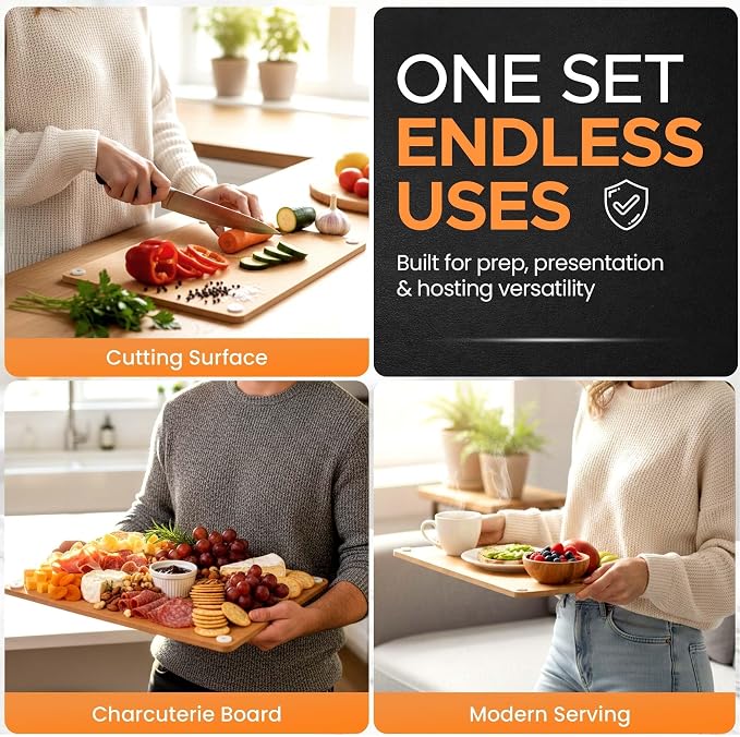 Earth's Dreams Composite Wood Cutting Board – Dishwasher Safe, Non-Toxic Cutting Boards for Kitchen – Large, Medium & Small Non-Slip Wood Charcuterie & Chopping Boards (Tan)