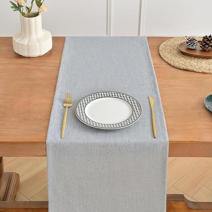 Wracra Linen Style Table Runner, Table Runners 72 Inches Long,Silver Grey,13x72