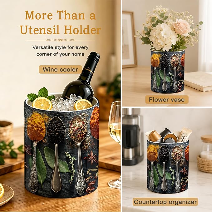Ceramic Kitchen Utensil Holder for Countertop,Cooking Herbs Spices Large Utensil Crock for Kitchen Counter,Cooking Utensil Organizer for Spatulas,Spoons