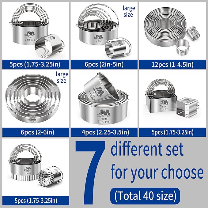 Round Cookie Biscuit Cutter Set 12 Pieces Graduated Circle Pastry Cutters 18/8 Stainless Steel Cookie Cutters1inch - 4 1/2inch Donut Cutter Ring Molds