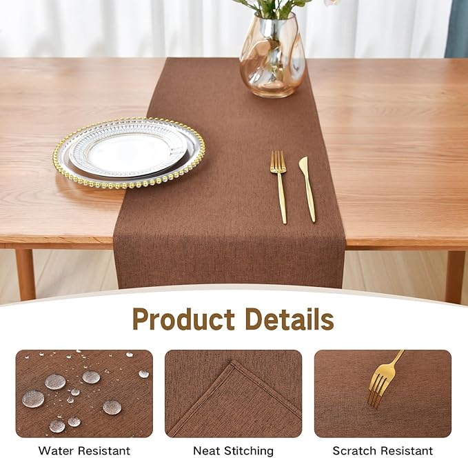Farmhouse Rustic Table Runner Brown Faux Linen Table Runners Water Resistant Table Runner 48 inches Long for Living Room Dresser Bedroom Kitchen Dining Party 13x48 Inch