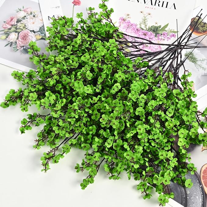 Waipfaru 15 Pcs Fake Flowers Babys Breath Silk, Real Touch Green Artificial Flowers Bulk with Bendable Stems, Green Faux Flowers Babys Breath for Spring Summer St. Patrick‘s Day Party Table Decor