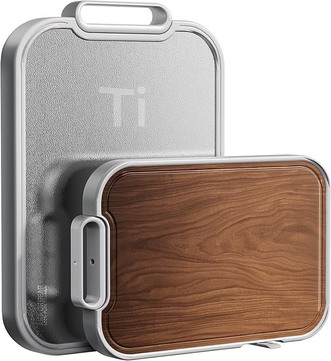 Titanium Cutting Board 2-in-1, Double Sided Wood Cutting Board for Kitchen – Non Toxic Ebony Wood & Titanium Large Chopping Board, Ideal for Meat, Vegetables & Family Cooking