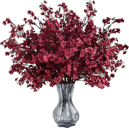 Waipfaru 6Pcs Fake Flowers Babys Breath Silk Artificial Flowers Gypsophila Bouquets Bulk Real Touch Fall Stems for Fall Thanksgiving Decor Autumn DIY Floral Arrangement Table Centerpieces, Wine Red
