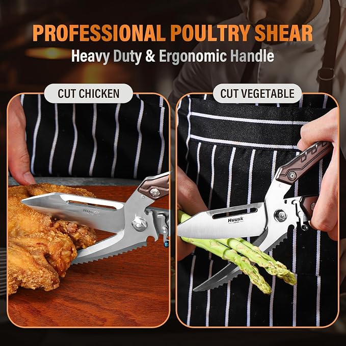 Huusk Heavy Duty Poultry Scissors - Kitchen Scissor for Food with Serrated Edge, Detachable Sharp Shears for Cutting Meat, Chicken Bone, Christmas Gift for Men and Women