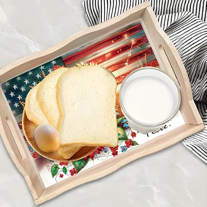 DIY Diamond Art Painting Serving Tray Creative Design Handmade Wooden Rectangular Snack Tray Dinner Plate Drill Craft for Coffee Living Room Home Organizer-USA Sunflower