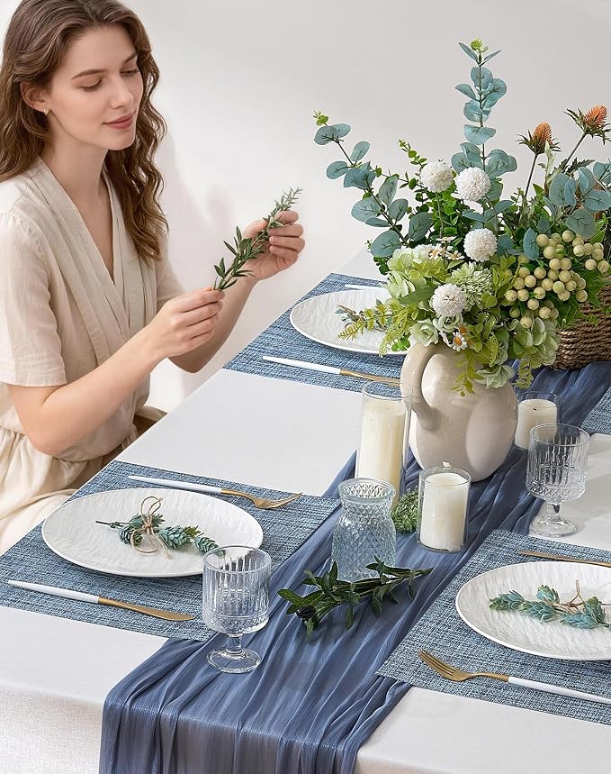 Leetaltree Deep Navy Woven Placemats Set of 24 - Heat Resistant Non-Slip Place mats for Dining Table, Washable Durable PVC Vinyl Woven Table Mats(Deep Navy, 24)