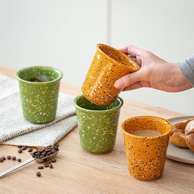 Coffee Mugs Set of 4, 10oz Ceramic Coffee Cups – Handleless, for Latte, Cappuccino, Tea & Hot Cocoa, Stackable, Microwave & Dishwasher Safe, Assorted Colors