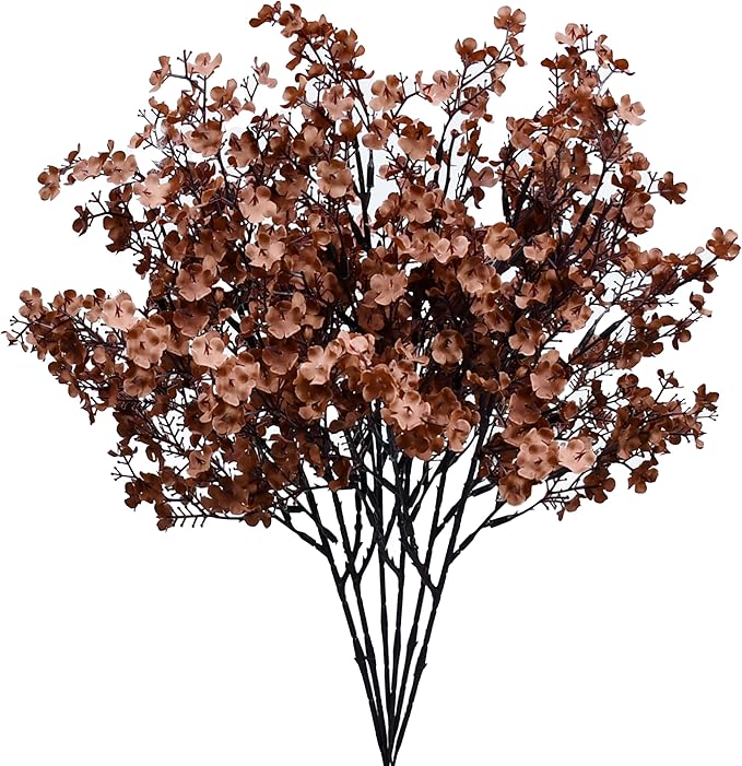 Mandy's Brown Artificial Baby’s Breath Flowers 6 Bundles Silk Gypsophila, 18.5 Inch European Style Modern Home Decor Centerpiece, Neutral Wedding Flower Arrangements
