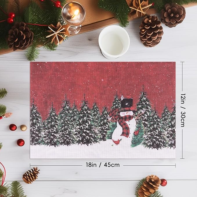 Aofmee Christmas Placemats Set of 6, Washable Christmas Place Mats for Party Kitchen Dining Decoration, Indoor/Outdoor Woven Vinyl Table Mats, Non-Slip Heat Resistant Holiday Placemats, Easy to Clean