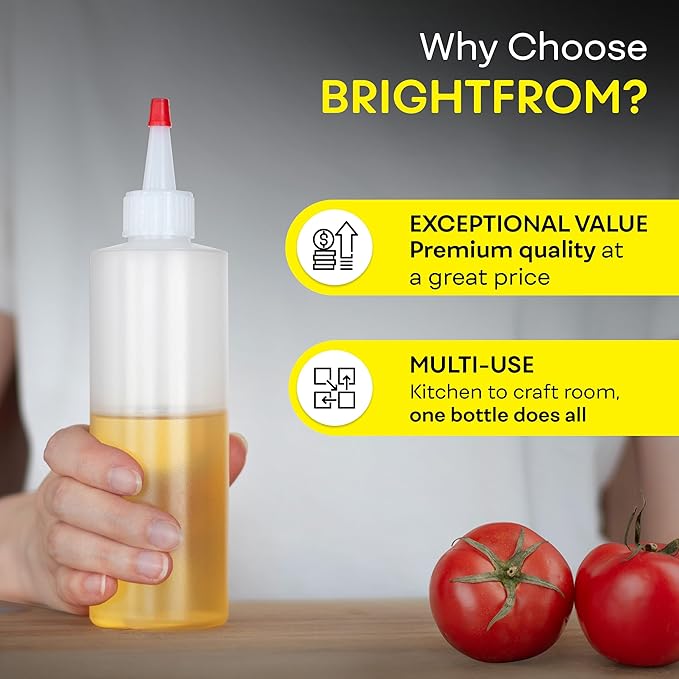 Condiment Squeeze Bottles, 8 OZ Empty Squirt Bottle, Red Top Cap, Leak Proof - for Ketchup, Mustard, Syrup, Sauces, Dressing, Oil, Arts & Crafts, BPA FREE Plastic - Perfect for Kitchen - 2 PACK