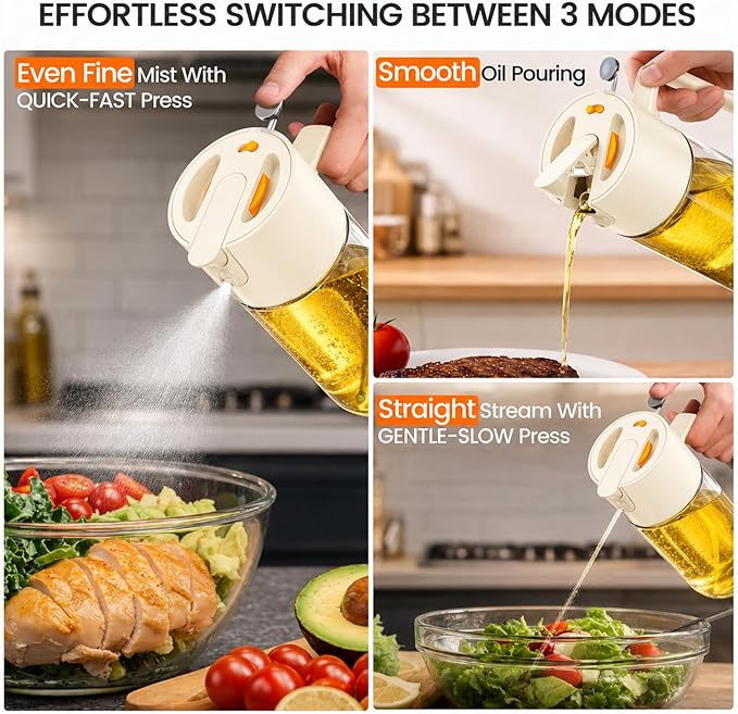 Costop Oil Sprayer for Cooking, 2025 Large Advanced Olive Oil Dispenser Bottle,500ml/17oz Glass Olive Oil Sprayer,2 in 1 Even Spray with Portion Control for Kitchen, Air Fryer, Salad, BBQ - White